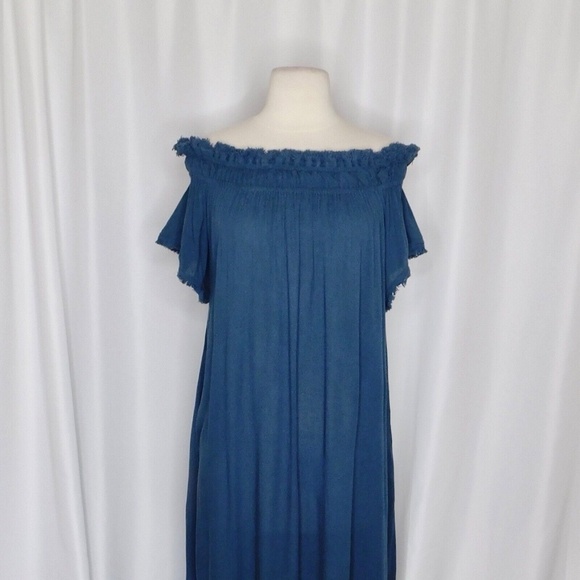WATERCULT Smocked Maxi Dress Blue Beach Cover Up Fringed Resortwear Summer Small - Picture 4 of 13